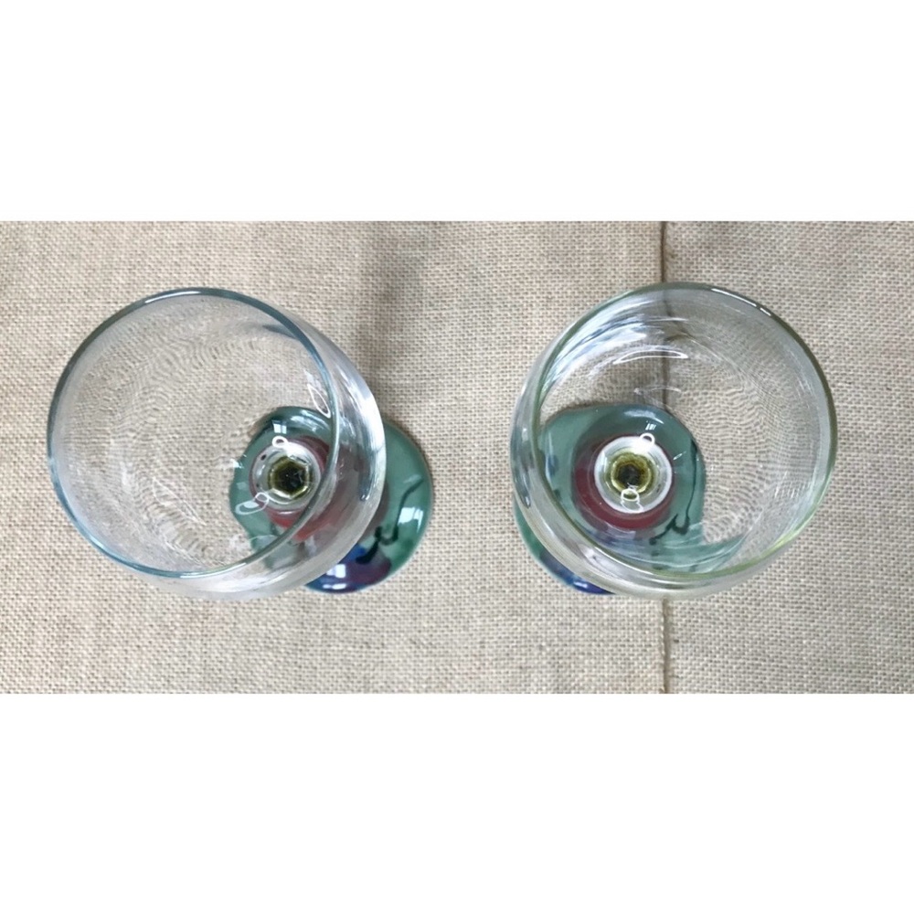 Wine Glass Set w Art Pottery Stem Gothic Goth Goblin Core Boho Unique Eclectic - Picture 4 of 8
